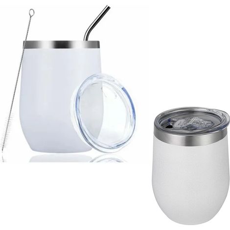 Großvolumiger, rutschfester, tragbarer, weißer, 360 ml (12 oz) Edelstahl-Isolierbecher, ideal für Outdoor-Aktivitäten. (1/5)