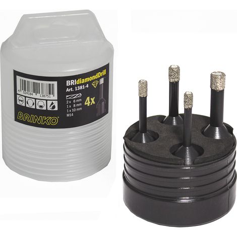 Diamantbohrer-Set 4-tlg. 2x6 1x8 1x10 BRIdiamondDrill,Aufnahme f.Winkelschleif