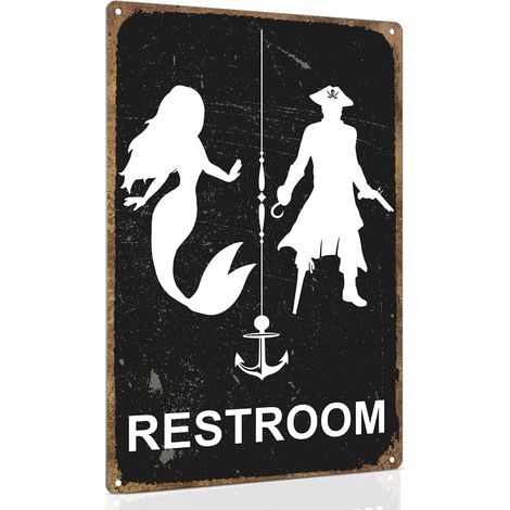 Plaque de Porte de Toilette Vintage à Thème Nautique Plaque Drôle de Sirène et de Pirate Adaptée pour la Décoration Murale à Thème Océan, Plage, Bateau 20 x 30 cm (1/5)