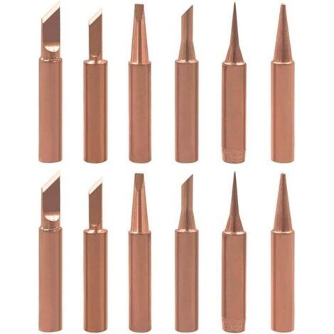 12Pcs 900M-T Pannes à Souder en Cuivre Pur, Pointe de Fer à Souder Sans Plomb Embout à Souder Forme K SK 2.4D 3C I B Tête de Soudage pour Station de Soudure