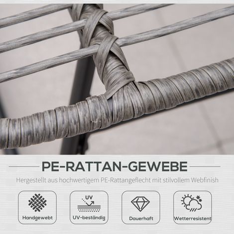 Fauteuil relax en rotin gris avec repose-pieds, chaise de jardin à coussins rembourrés, siège extérieur en rotin pour balcon, terrasse ou jardin. (1/4)