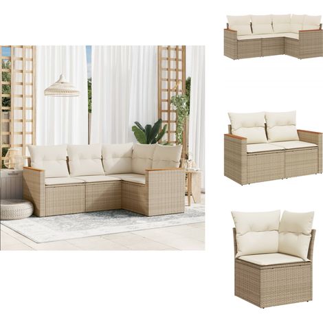 Salon de jardin avec coussins 4 pcs beige résine tressée - Ensemble Salon De Jardin - Mobilier De Jardin - Canapé Extérieur - Chaise Longue - Set De Jardin (1/5)