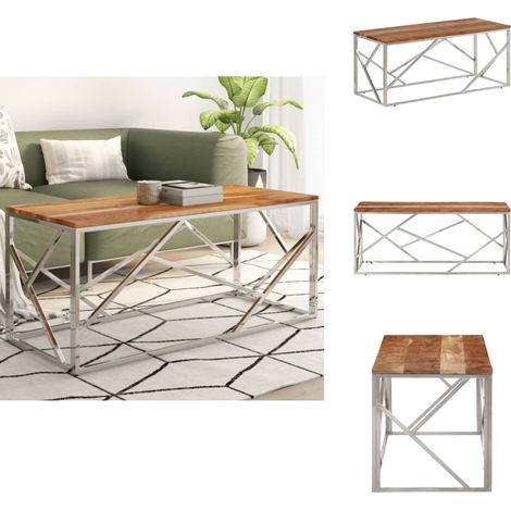 Couchtisch Silbern Edelstahl und Massivholz Akazie - Esszimmertisch - Couchtisch - Wohnzimmereinrichtung - Holztisch - Metalltisch (1/5)