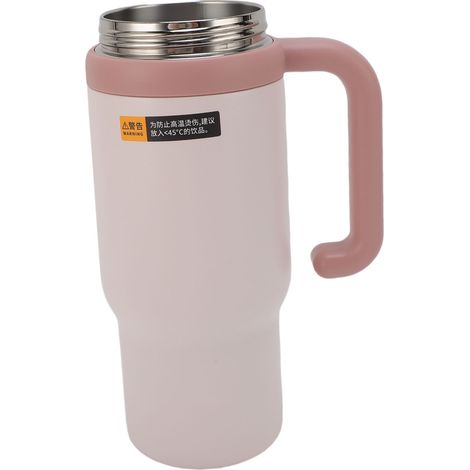 Gourde isotherme Whale Fountain 710 ml en acier inoxydable, avec poignée et paille, idéale pour les voyages et les activités de plein air. Couleur : rose pâle/gris gris. (1/5)