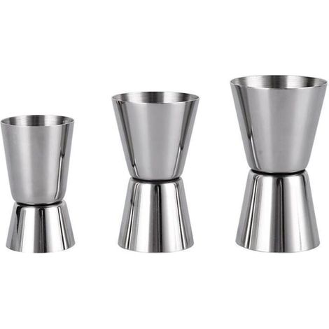 Lot de 3 verres doseurs en acier inoxydable, 25/50 ml, 20/40 ml, 15/30 ml, doseurs à shot, double doseur pour bar, fêtes et cocktails