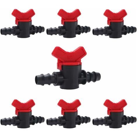 7-piece irrigation valve set, irrigation pipe valve, garden tap made of PE plastic, double external thread hose connection, for lawn irrigation, for 16 mm hoses (1/4)