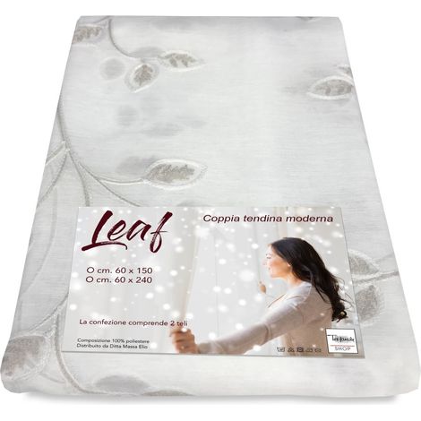 COPPIA tendina VETRO LEAF ricamata BEIGE COPPIA (2 TELI) CM. 60X240