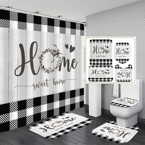 Ensemble de rideau de douche lavande violette, ensemble de salle de bain, ensemble de rideau de douche rustique avec tapis, ensemble de rideau de douche avec tapis de bain et tapis de toilette (1/5)
