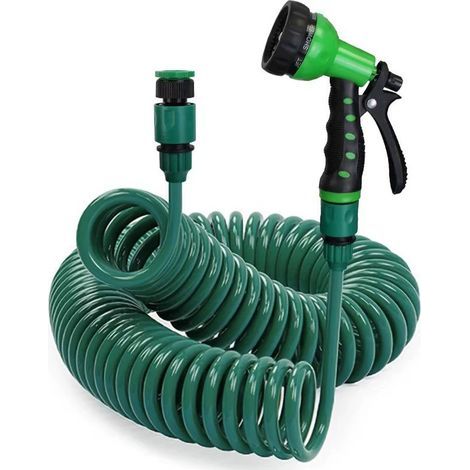 Dehnbarer Spiral-Gartenschlauch, 7,5 m langer flexibler EVA-Gartenschlauch mit 3/4"- und 1/2"-Adapter und Multifunktions-Spritzpistole (1/5)