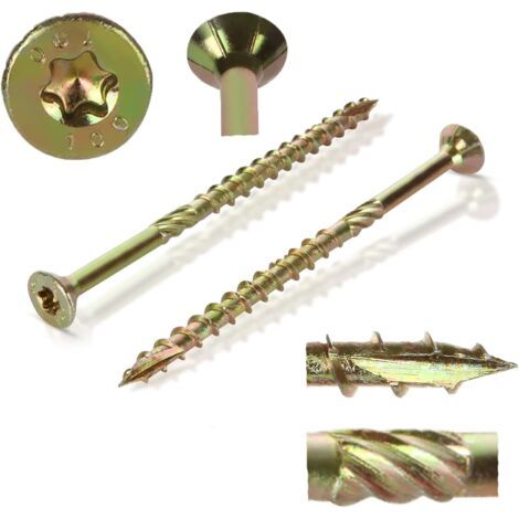 PA 50 Stück Torx-Holzschrauben, Ø6 x 100 mm, Holzschrauben aus gelb verzinktem Stahl, Torx-Kopf, universelle Spanplattenschrauben – 100 mm Holzschrauben