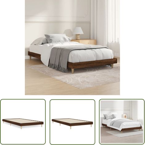 The Living Store Bettgestell ohne Matratze Braun Eiche 100x200 cm Holzwerkstoff - Bettesrahmen - Doppelbett - Massivholzbette - Holzmöbel - Eichenoptik (1/5)