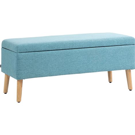Banco arcón tapizado con almacenaje de efecto lino azul 110 x 39 x 45 cm HOMVRA (1/5)