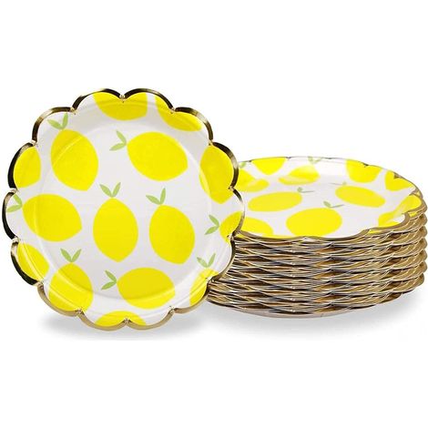 Einweg Pappteller goldfarben 40 Stück Pappteller Partyzubehör für Vorspeise Mittagessen Abendessen und Dessert 23 cm Durchmesser (Zitrone) (1/5)