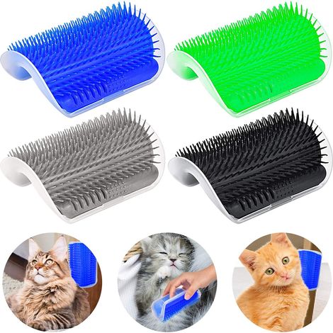 Brosse de toilettage pour chat, ensemble de 4 brosses améliorées, outil de toilettage tout-en-un, griffoir mural, tondeuse, peignes de massage et jouet doux pour chats, chiens, chatons et chiots à poi (1/5)