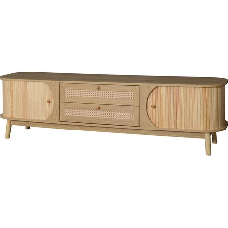 ELVMI Mobile TV con 2 Ante Scorrevoli e 2 Cassetti, in MDF, Naturale, per Soggiorno, 170 × 39.5 × 46 cm (1/5)