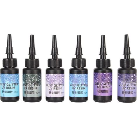 Lot de 6 tubes de colle UV colorée, 10 ml chacun. Colle UV en forme de stylo, à séchage rapide, pour sceller les feuilles d'aluminium, idéale pour la création de bijoux DIY, gamme violette. (1/5)