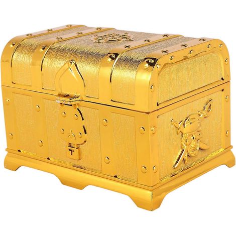 Coffre au trésor de pirate décoratif, boîte à bijoux, boîte à jouets en plastique, décoration de fête, grande taille, plaqué or (1/4)