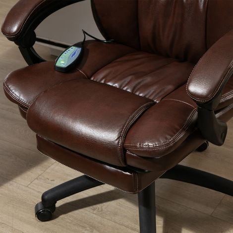 Silla de oficina ergonómica con masaje, altura y respaldo regulables, reposapiés retráctil, cuero sintético, marrón (1/5)