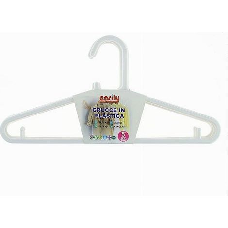 Cleafe - Set 5pz Grucce Stampelle Appendiabito In Plastica Bianca Pantaloni Giacche 87688 - (1/2)