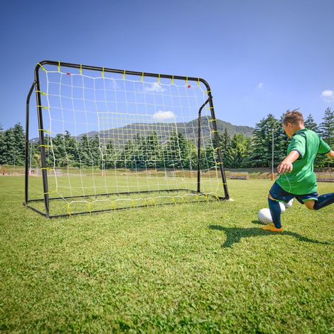 But de Football Exterieur 2 en 1 à 187 x 122,5 cm Cage de Foot avec Filet de Rebond Angle Réglable Cadre en Métal pour 6+ Ans Noir CW7252 Maison Chic (1/2)