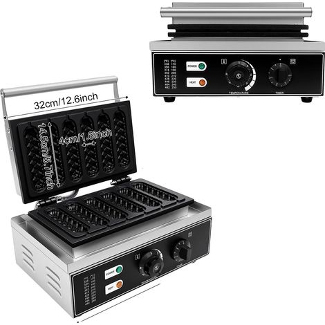 Máquina para hacer perritos calientes, capacidad para 6 unidades, temperatura ajustable, color negro. (1/2)