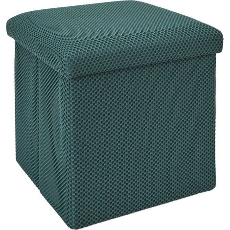 Pouf coffre carré pliable en tissu texturé maille 3D bleu - ELECTRON (1/5)