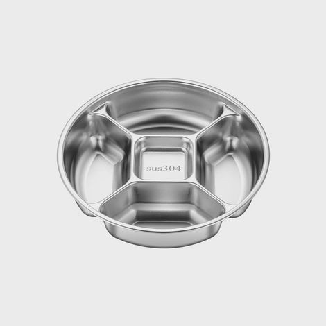 Unterteilter Teller aus Edelstahl 304, 22,5 cm, 5 Fächer, vielseitiges Serviertablett, ideal zur Portionskontrolle, stapelbar und leicht zu reinigen.