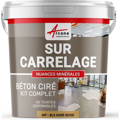 Béton ciré sur carrelage, cuisine, salle de bain, mural, sol, plan de travail, décoratif, revêtement, douche, kit - 2 m² (en 2 couches) Blé Doré Beige - ARCANE INDUSTRIES
