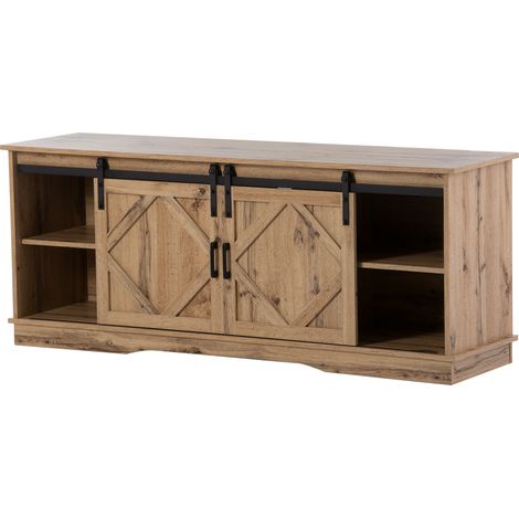 Meuble de salon vintage marron 150x40x60cm, 2 portes coulissantes classiques, étagères ajustables pour séjour & salle à manger, style campagne moderne