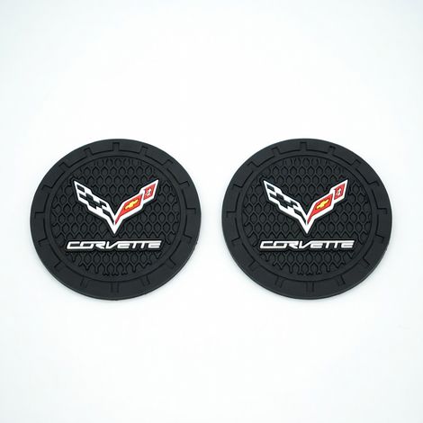 Posavasos de coche con logo Corvette, borde negro antideslizantes, par (1/5)