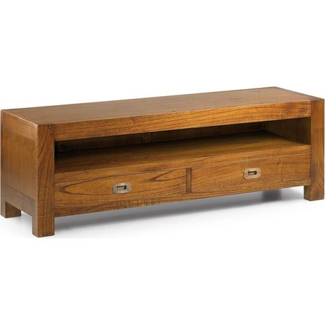 Meuble TV en bois massif de Mindy 2 tiroirs 1 niche Orka 130cm (1/4)