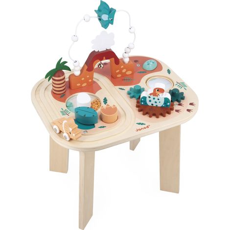 Janod - Tavolo Multiattività Dinosauro - 8 attività per Bambini - Multisensoriale - Abilità Fino-Motorie e Manualità - Legno FSC - dai 12 Mesi, J05825 (1/5)