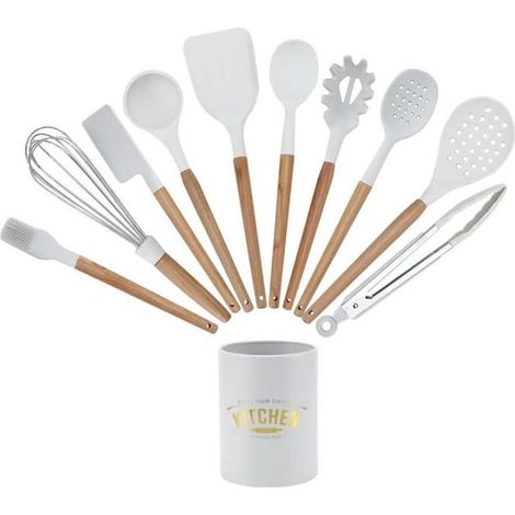 Ensemble d\'ustensiles de cuisine antiadhésifs, blanc 11pcs Kit d\'ustensiles de cuisine en silicone Ustensiles de cuisine Ustensiles (1/4)