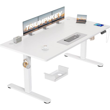 Bureau Assis Debout Électrique 160×70 cm, 3 Mémoires, Blanc (1/5)