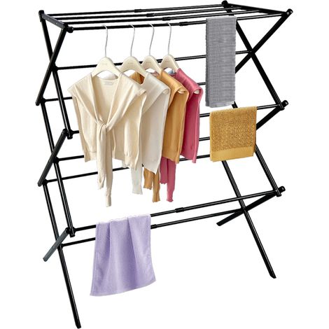 Haloyo® Stendibiancheria pieghevole ed estensibile, stendibiancheria autoportante per interni ed esterni, 75x40x105 cm, nera (1/5)