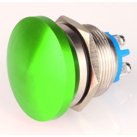 22 mm Momentan-Drucktastenschalter, 3 V/6 V/12 V/24 V/48 V/110 V/220 V, Metall, Pilzkopf, runder Startknopf, 1 Schließer, Ein/Aus, selbstrückstellende gewölbte Schraubklemme (grün)