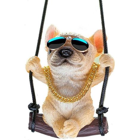 Pendentif Bouledogue - Pour Rétroviseur Voiture - Se Balance Pendant la Conduite - Résine Sans Odeur - Corde Réglable - 1 Pièce (1/5)