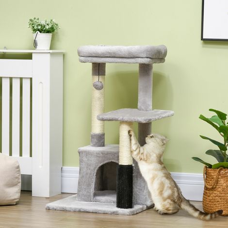 PawHut Kratzbaum Katzenbaum mit Massageecke Katzenhöhle Spielball Katzenkratzbaum Sisalseil-Kratzstangen Hellgrau 48 x 48 x 85 cm
