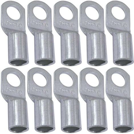 Lot de 10 Cosses Electriques à Oeillet Tubulaire - Oeil - Ø6mm - Non Isolées - pour Conducteur 16mm² - Connecteur de Fil Electrique - Serrage - Couleur Argent (1/3)