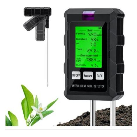 Testeur de pH du Sol 6 en 1, Testeur pour Humidité/Fertilité/pH/Température/Lumière/Humidité Ambiante (1/5)
