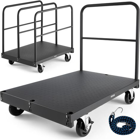 VEVOR Chariot Porte-plaques de Platre, Charge 816,5 kg, Chariot Porte-panneaux de Cloisons Seches a Plateforme 914 x 610 mm, avec Roulettes Pivotantes 2 Freins, Rampes Laterales, pour Transport, Noir