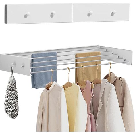 Séchoir à linge mural extensible en acier au carbone de 60 cm avec 4 crochets - Design peu encombrant - Facile à plier - Charge maximale de 25 kg - Pour balcon, chambre (60 cm) (1/5)