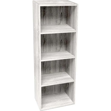 Librería moderna autoportante 40 x 24 x 106 cm en blanco y madera natural