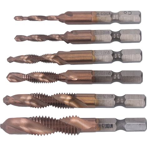 6 Forets à Taper Tiplaqués M3-M10 Tige Hexagonale pour Acier Inoxydable (1/5)