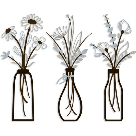 Lot de 3 vases en métal Décoration murale de style rustique minimaliste en métal noir à thème naturel pour maison, chambre, salle à manger, pendaison de crémaillère (marron-bleu, vase-C) (1/5)