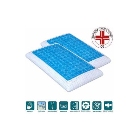 EVERGREENWEB - Cuscino Letto in Memory Foam con Gel forato Traspirante Anallergico, Fodera Antiacaro Sfoderabile tessuto COOLMAX© lavabile in Lavatrice, Guanciale 40 x 70 alto 12 cm Terapeutico Automo (1/5)