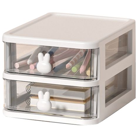 Beyamis Boîte rangement lapin 2 niveaux – 13,4x17x11cm, plastique transparent, poignée, livres/stylos (1/5)