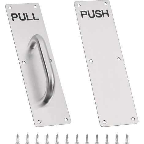 Poignée de porte coulissante robuste en acier inoxydable, plaque de traction et de poussée en alliage d'aluminium argenté, avec vis, 300 x 80 mm (1/5)