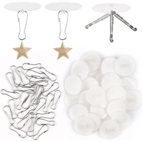 Deckenhaken Selbstklebend, 30 Stück Transparente Klebehaken Decke und 30 Stück Fahnenmast Clip, Klebehaken Ohne Bohren für Decken, Küche, Badezimmer, Wand (1/5)