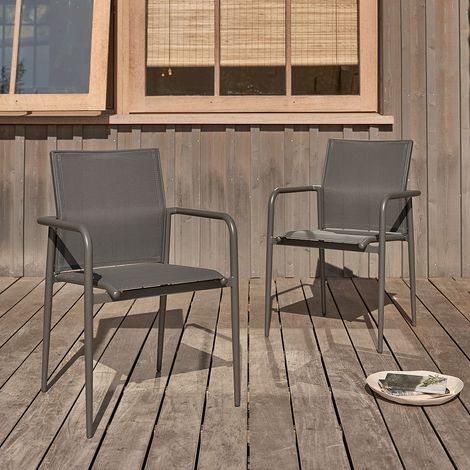 Lot de 2 fauteuils en aluminium et textilène gris (1/5)